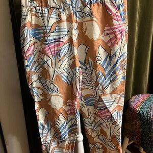 J. Crew Brown and Blue tropical floral linen joggers
